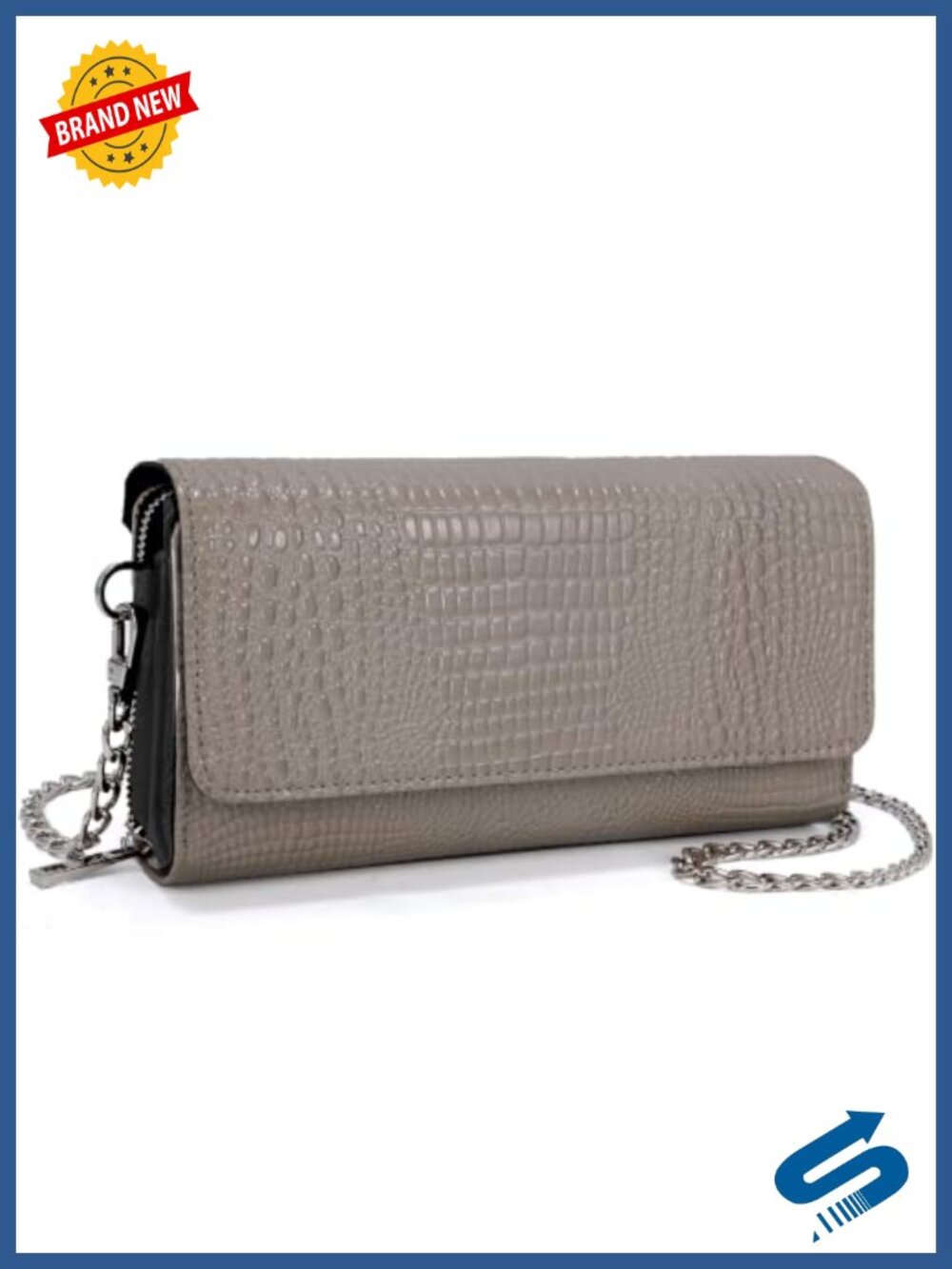 Croc Embossed Leather Crossbody Wallet Chain Strap Clutch Bag